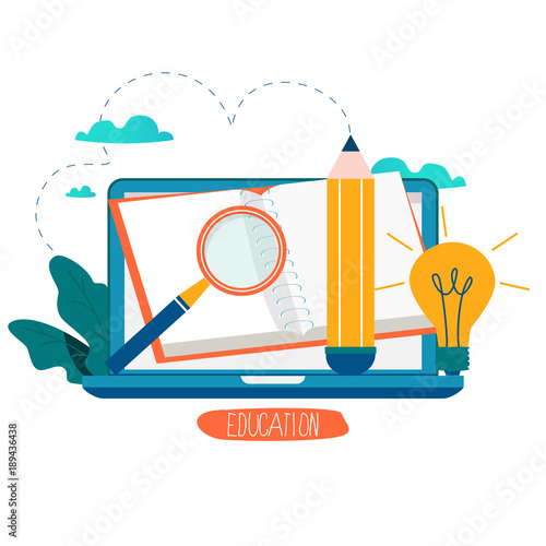  Education, online training courses, distance education vector illustration. Internet studying, online book, tutorials, e-learning, online education design for mobile and web graphics