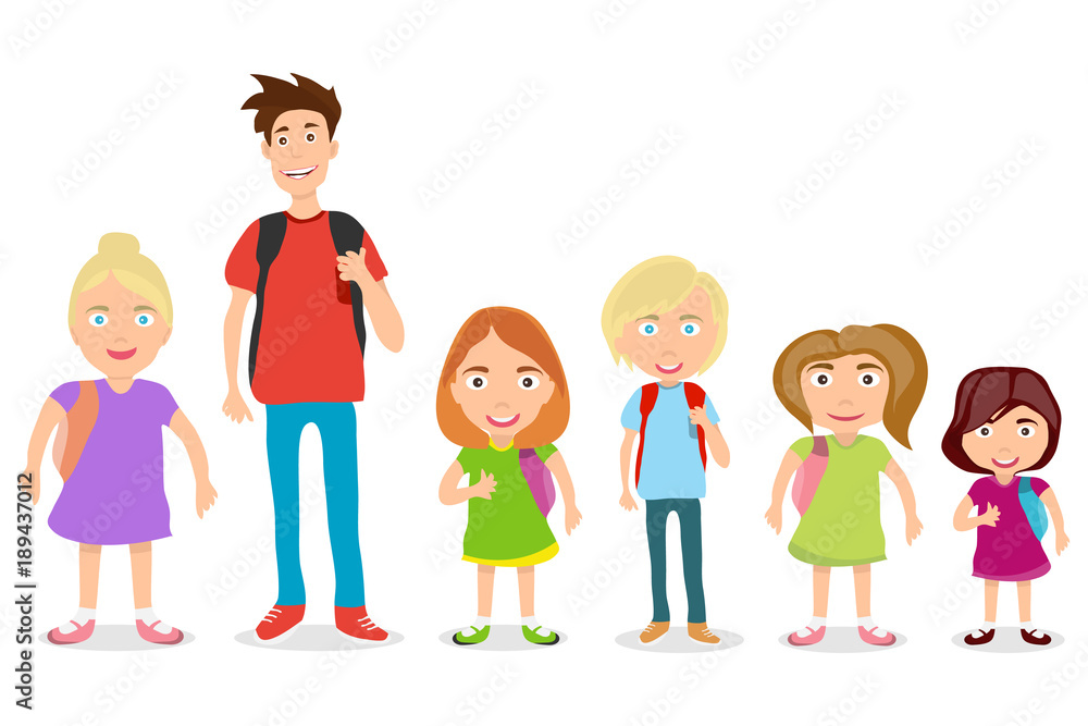 Schoolboys with backpacks. Children on a white background. Schoolboys with backpacks. Children on a white background.
