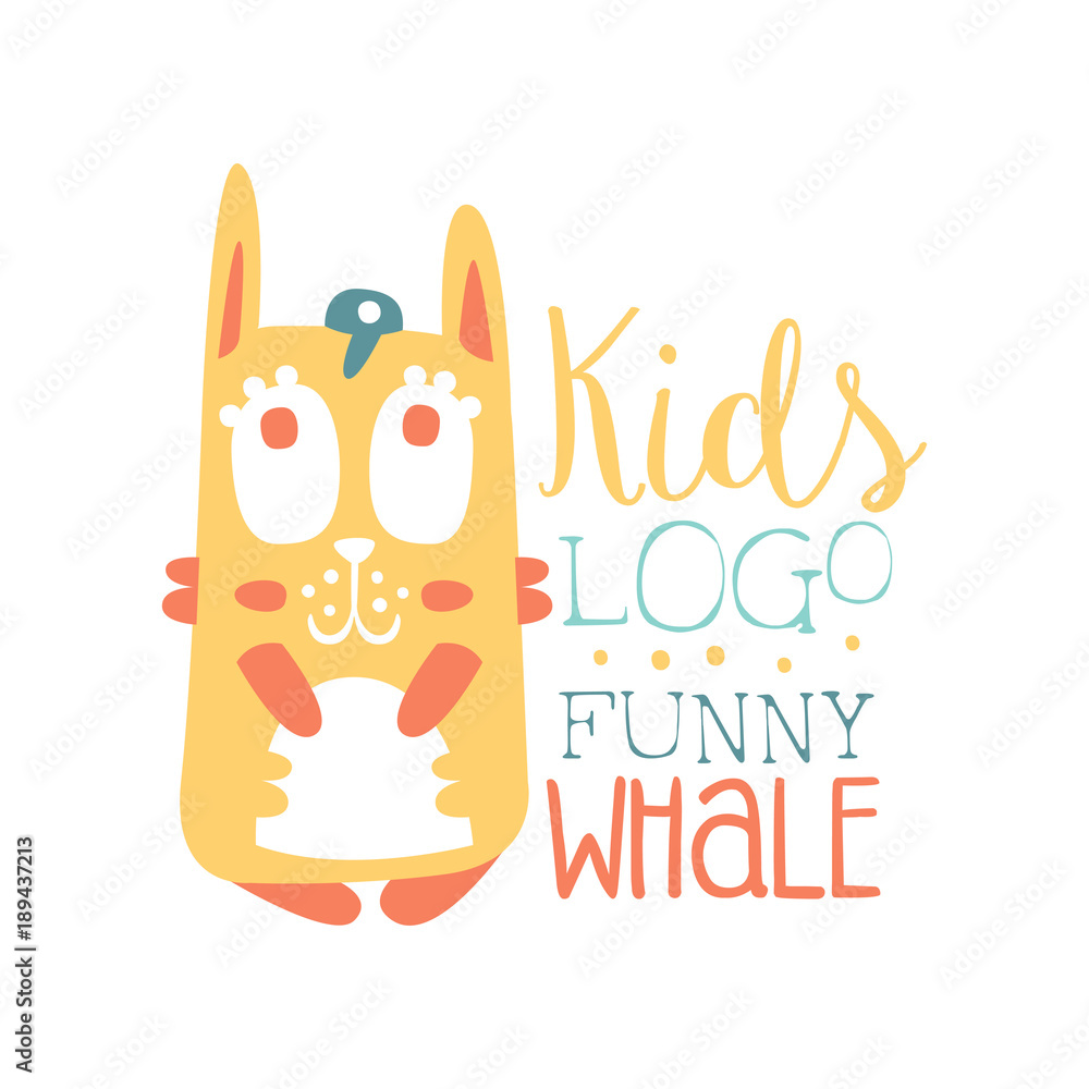 Kids logo, funny whale original design, baby shop label, fashion print for kids wear, baby shower celebration, greeting, invitation card colorful hand drawn vector Illustration Kids logo, funny whale original design, baby shop label, fashion print for kids wear, baby shower celebration, greeting, invitation card colorful hand drawn vector Illustration