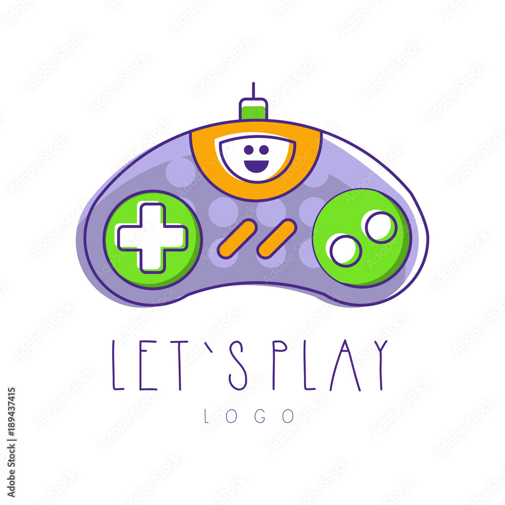 Gaming controller logo. Let s play. Gamepad icon. Vector design for device  store, mobile app or developer company. Line art with purple, green and  orange fill vector de Stock | Adobe Stock