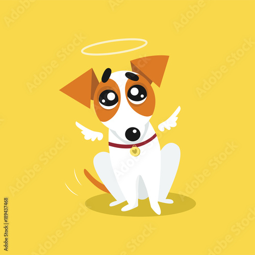 Cute jack russell terrier with angel wings and a halo, funny pet animal character cartoon vector Illustration
