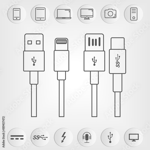 Set of USB and USB type-C interfaces.