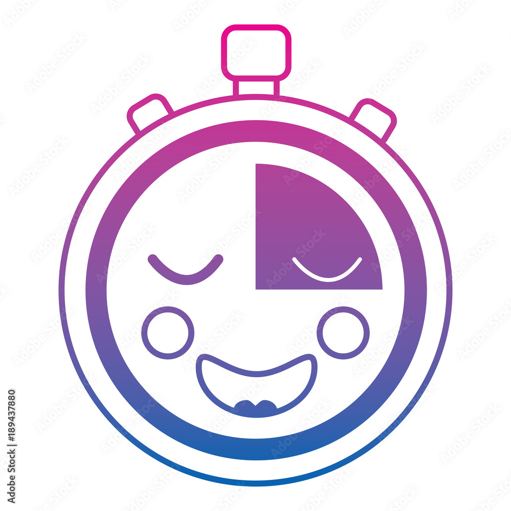 kawaii chronometer speed timer cartoon character vector illustration color line gradient