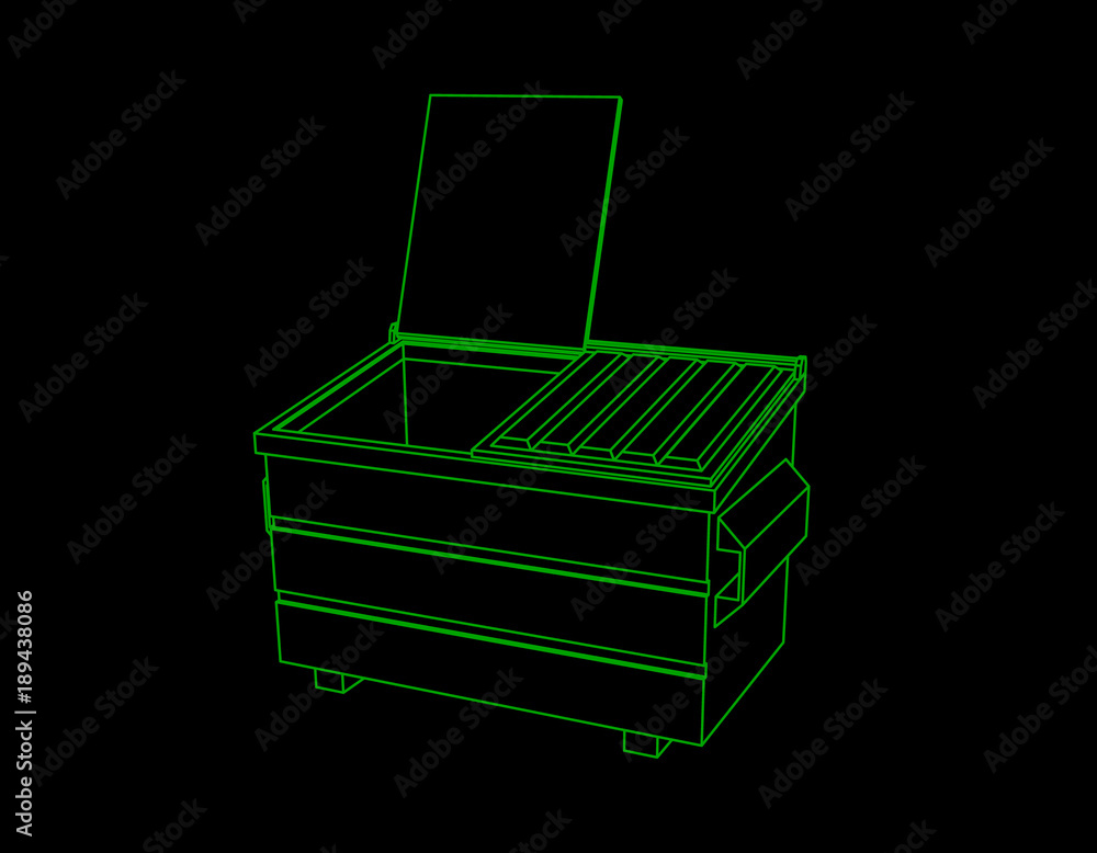 Fototapeta premium Recycling dumpster. Isolated on black background.Vector outline illustration.