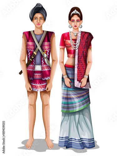Arunachali wedding couple in traditional costume of Arunachal Pradesh, India