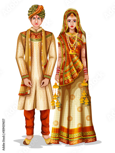 Haryanvi wedding couple in traditional costume of Haryana, India