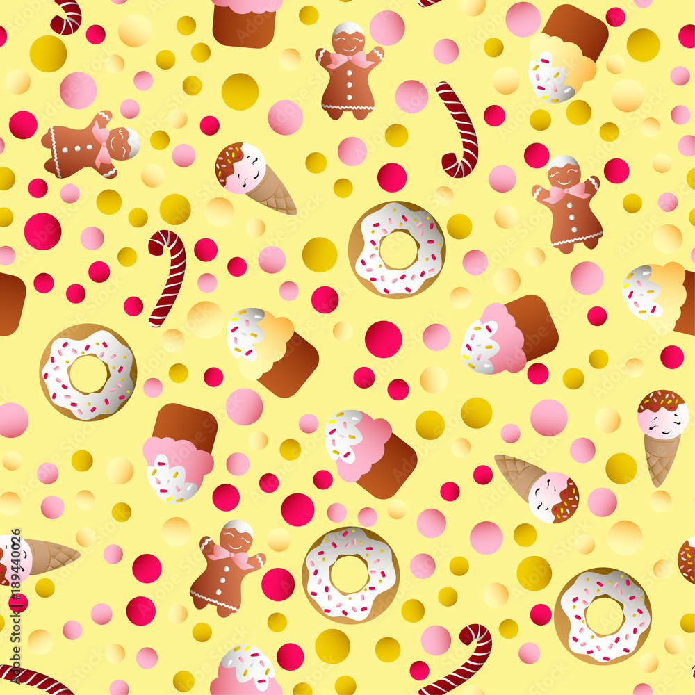 pattern with ice lolly, cookies, donuts with cream pattern with ice lolly, cookies, donuts with cream