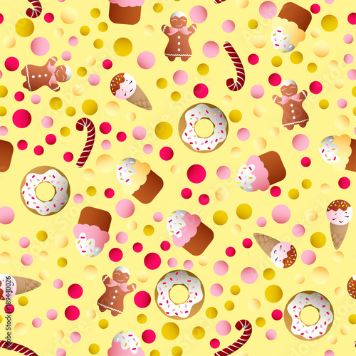 pattern with ice lolly, cookies, donuts with cream