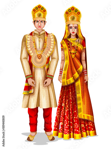 Uttaranchali wedding couple in traditional costume of Uttaranchal, India