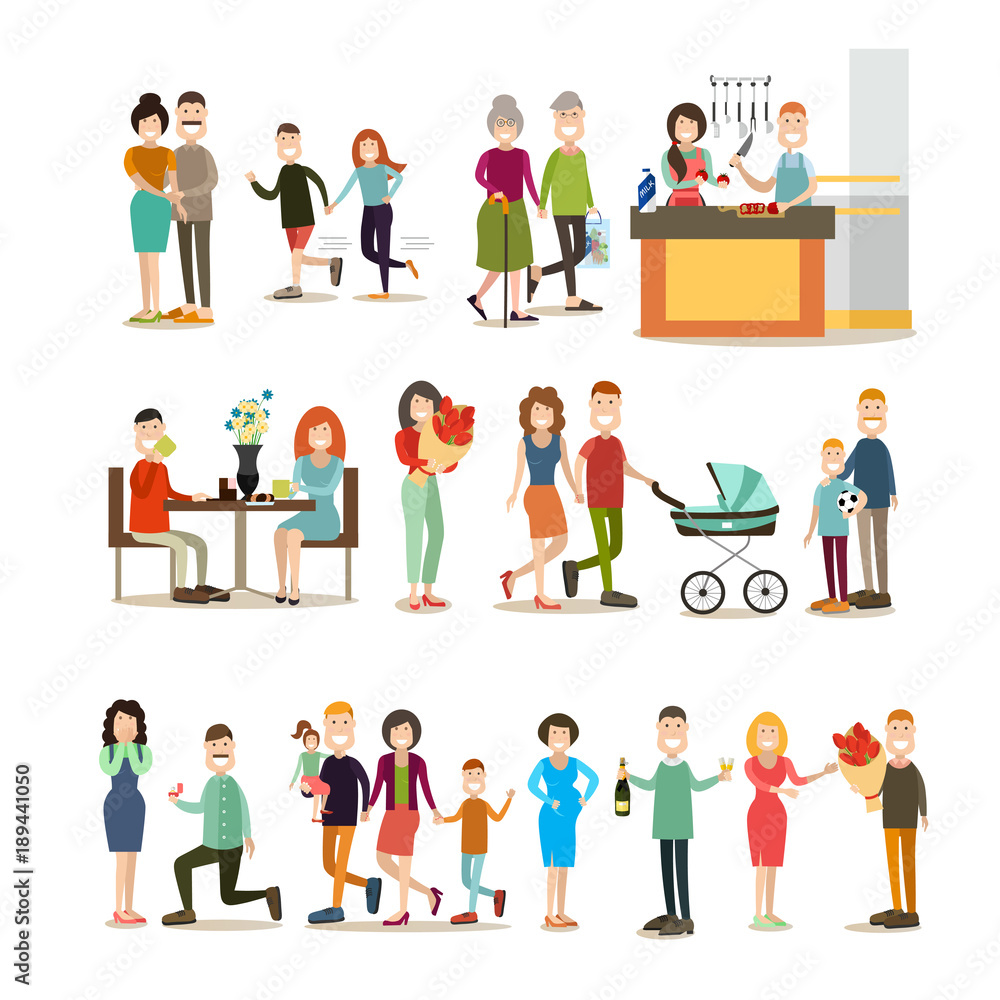 Relationship concept vector flat icon set