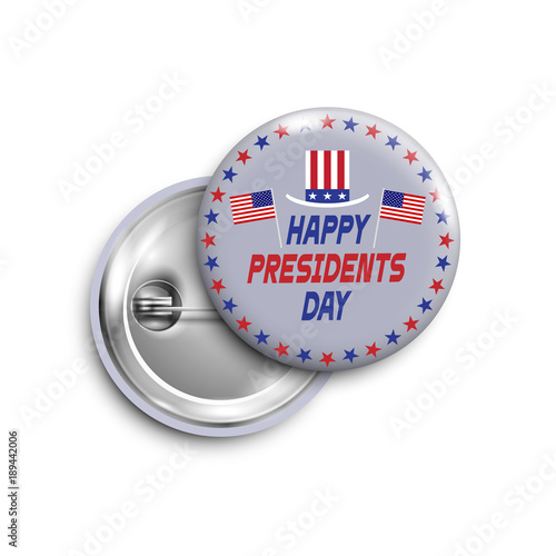 Presidents day button,badge,banner isolated with flags USA and Sam hat