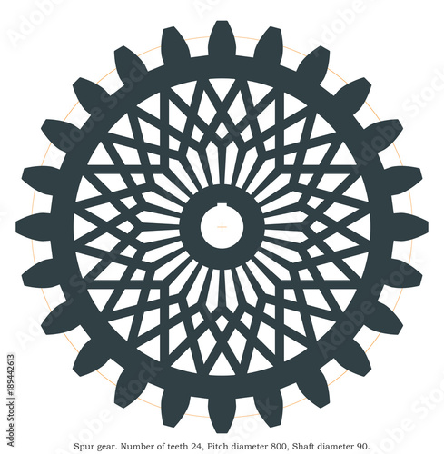 Real spur gear with a decorative pattern. Laser cutting.