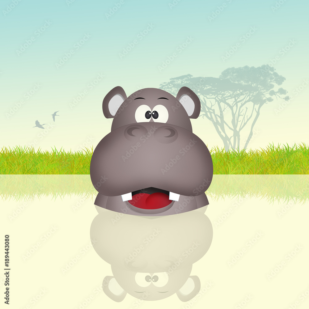 Fototapeta premium illustration of hippo in the pond