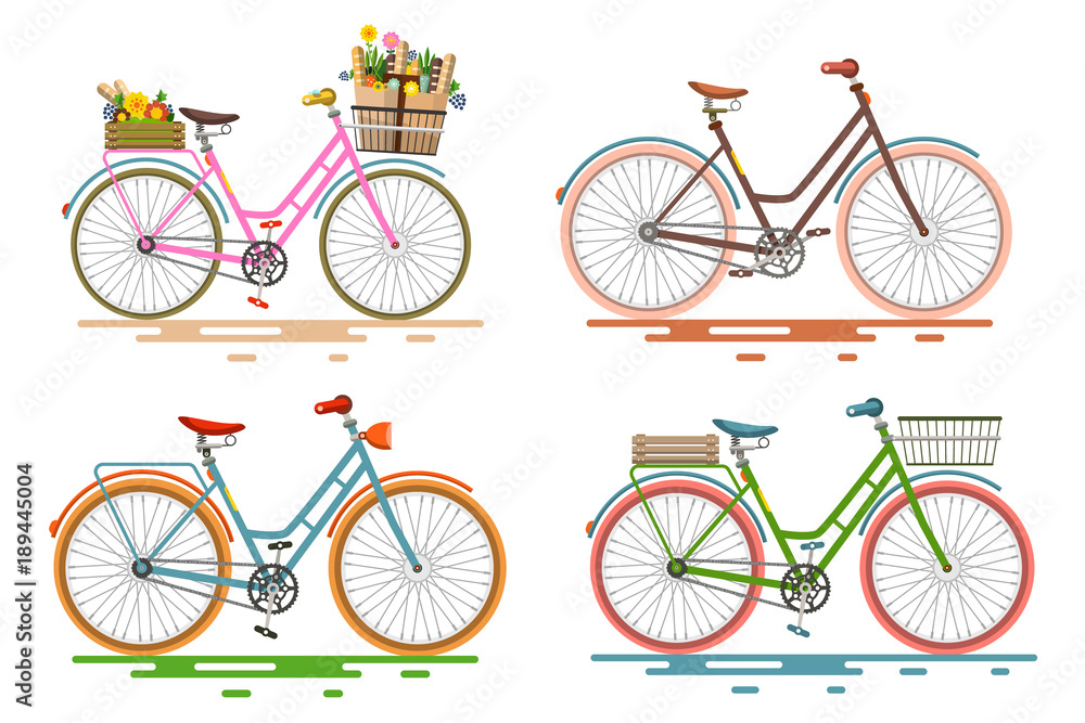 Naklejka premium Bicycles Set. Retro Vector Bikes.
