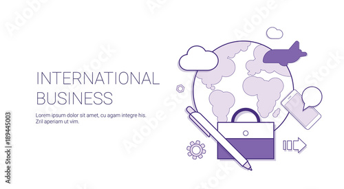 International Business Development Global Market Concept Banner With Copy Space Thin Line Vector Illustration