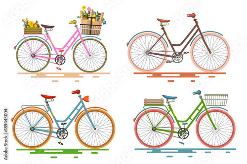 Bicycles Set. Retro Vector Bikes.