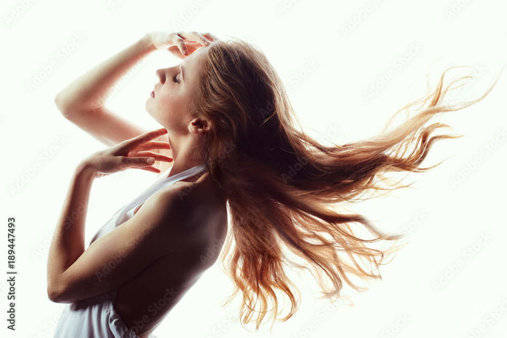 Obraz premium Portrait of young beautiful girl with blonde hair. Fashion photo. Hairstyle. Vogue Style