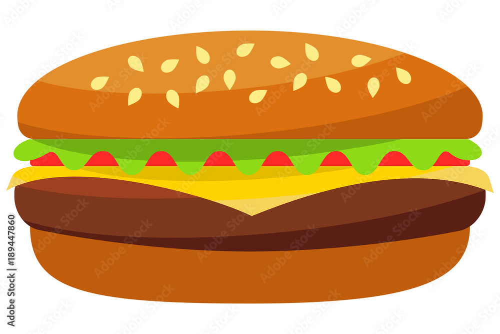 Colorful burger hamburger cheeseburger fast food icon poster.