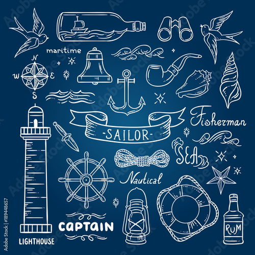 Sailor vector graphics. Hand drawn illustration about sea and ocean