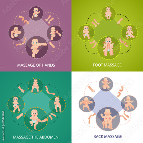 Baby Massage Concept Icons Set