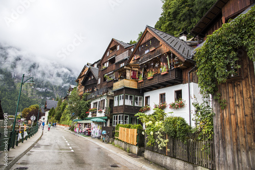 Traditional houses in Hallstatt, part of Dachstein-Salzkammergut Cultural Landscape, a World Heritage Site in Austria