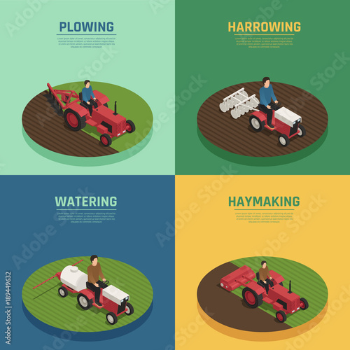 Farm Machinery 4 Isometric Icons 
