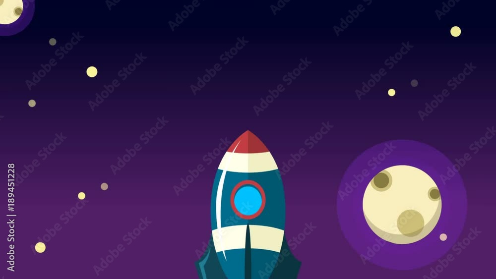 Flat style animation of rocket launch in deep space. Flat style animation of rocket launch in deep space.