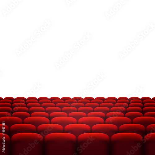 Rows of red cinema or theater seats isolated on white background. EPS 10 vector