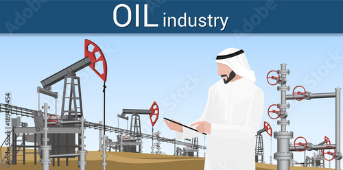Gas industry. Arab man controls the production process