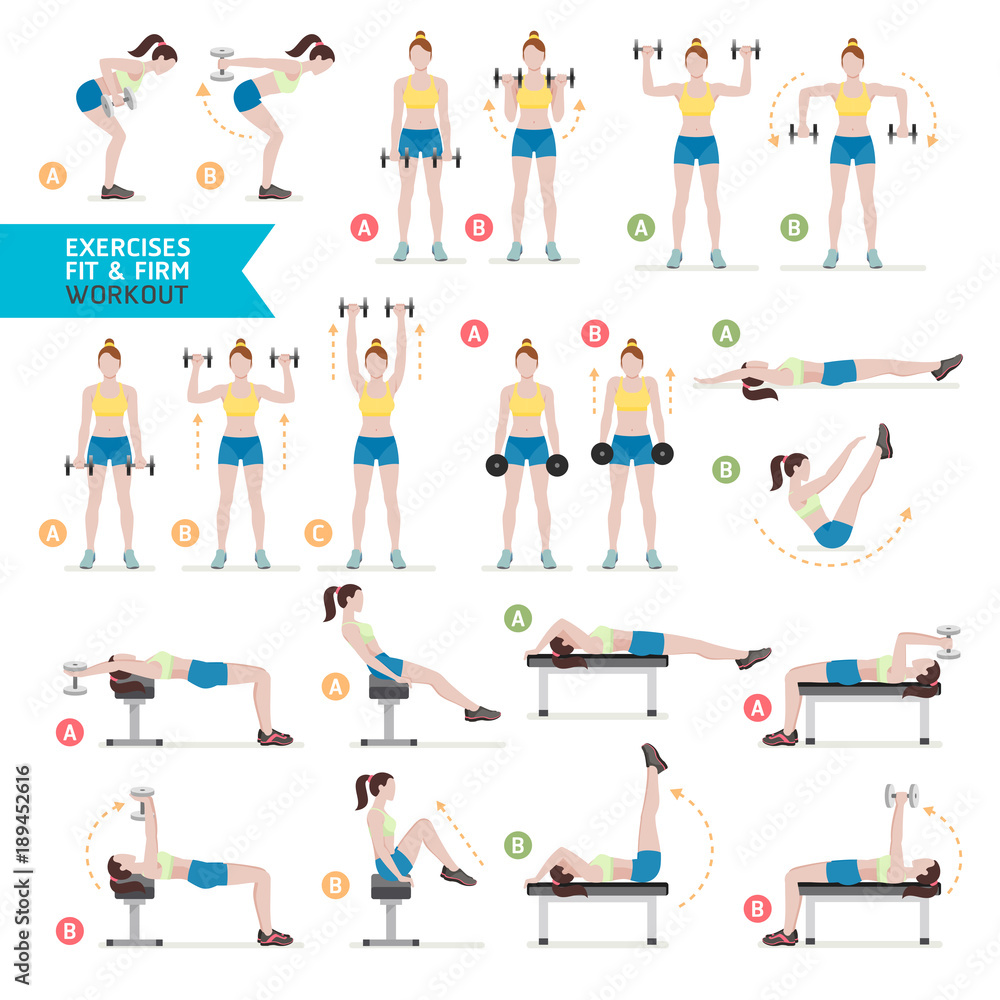 Woman workout fitness, aerobic and exercises. Vector Illustration.