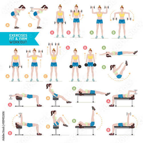 Woman workout fitness, aerobic and exercises. Vector Illustration.
