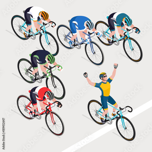 Group of man's cyclists in road bicycle racing got the winner bike race. Vector illustrator.