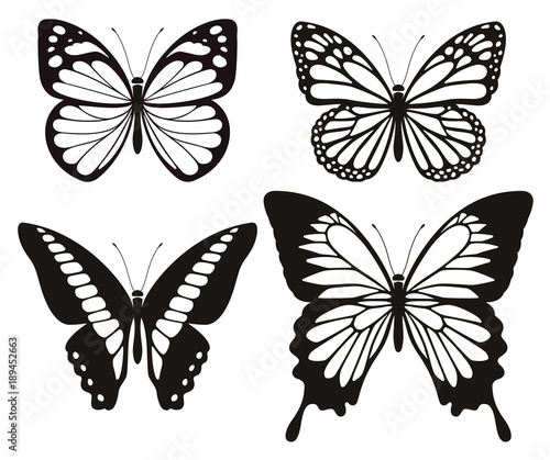 Butterfly silhouette icons set. Vector Illustrations.