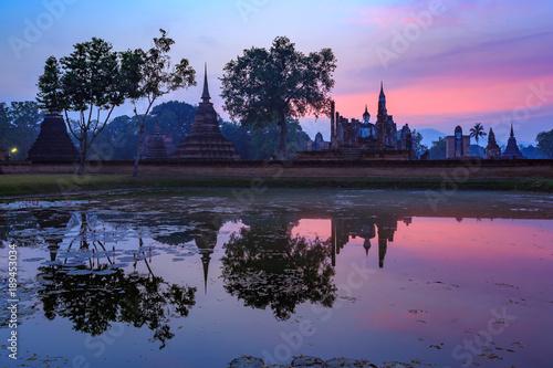 Ruins of the temple of Wat Mahathat Temple in the precinct of Sukhothai Historical Park, a UNESCO World Heritage Site, Evening in the historical park of Sukhothai city. Thailand © CHATCHAI