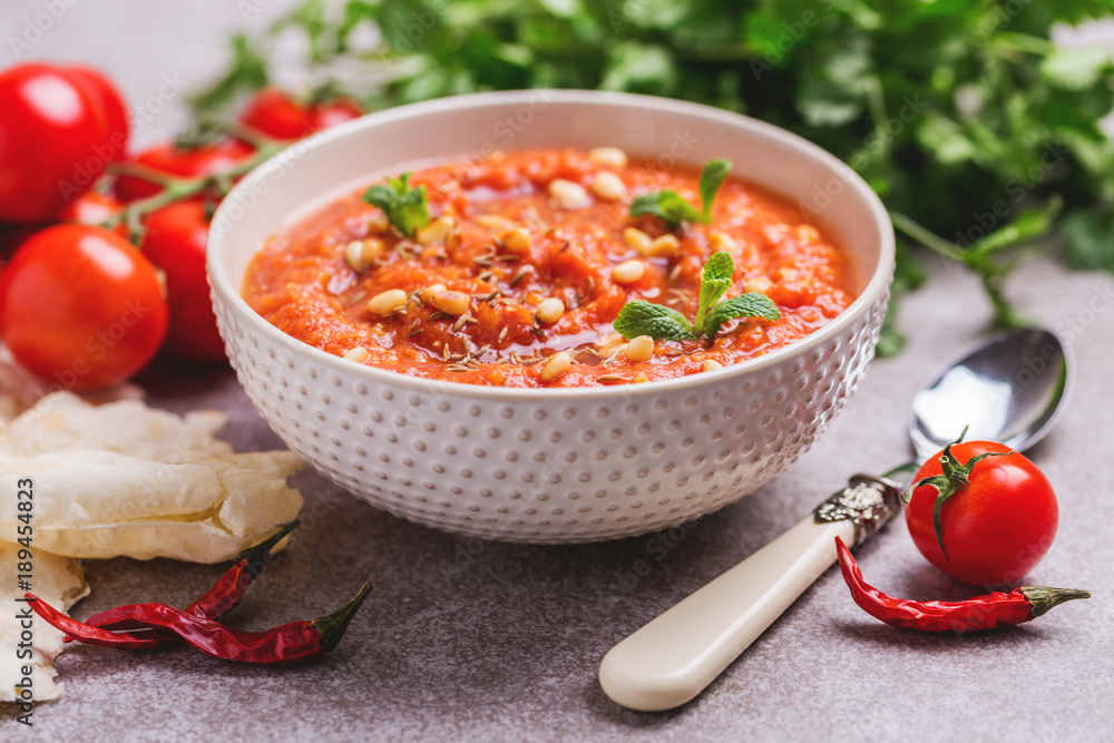 Indian Tomato Rasam with lentil, mint, cilantro and cashew Indian Tomato Rasam with lentil, mint, cilantro and cashew