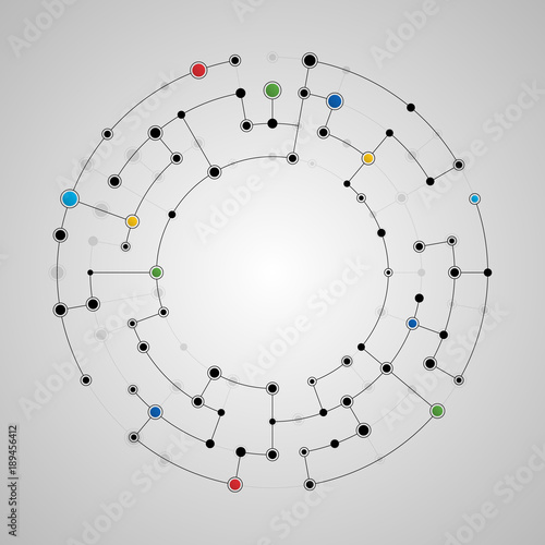 Connected lines and dots round pattern