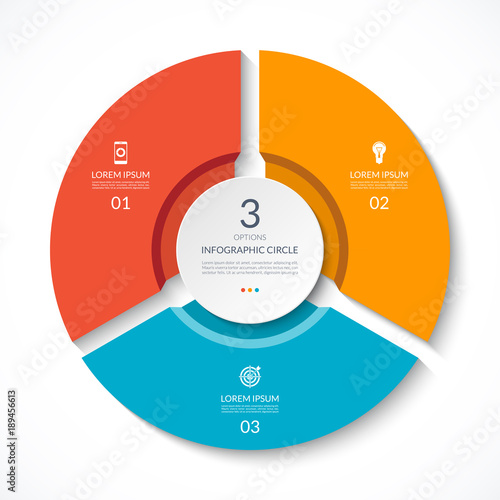 Infographic circle. Process chart. Vector diagram with 3 options. Can be used for graph, presentation, report, step options, web design.