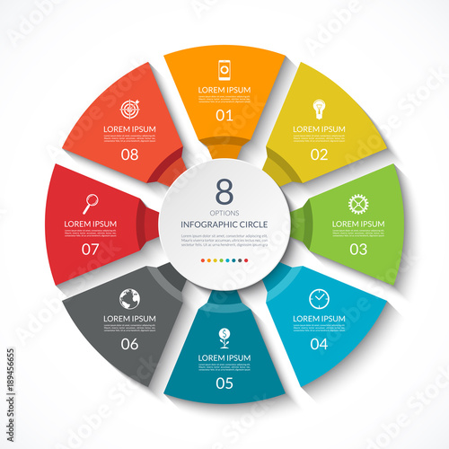 Infographic circle. Process chart. Vector diagram with 8 options. Can be used for graph, presentation, report, step options, web design. photo