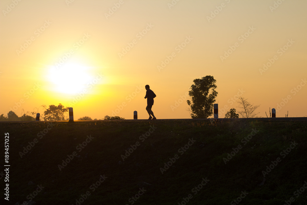 silhouette people running