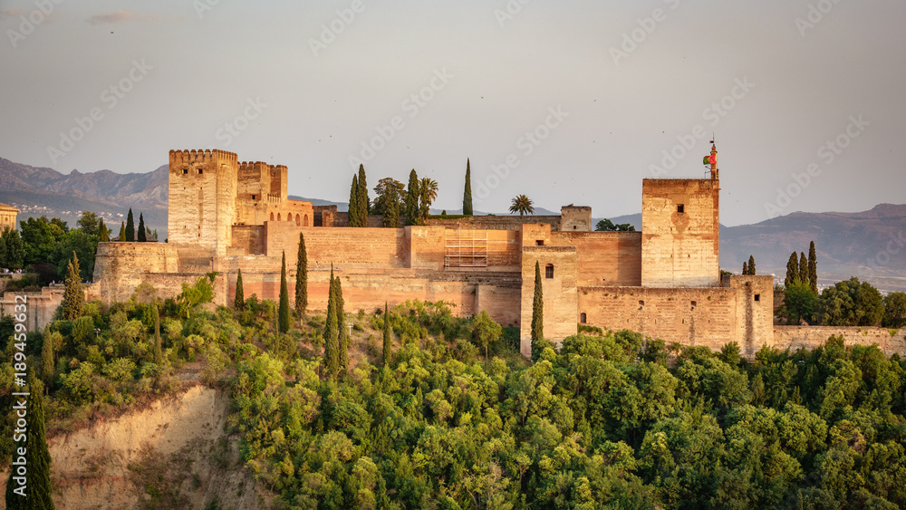 Arabic fortress of Alhambra at sunset