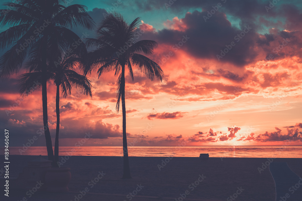 Scenic sunset at South Beach, Miami - obrazy, fototapety, plakaty 