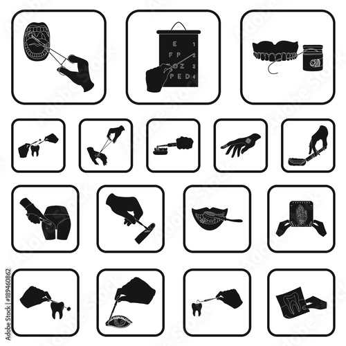 Manipulation by hands black icons in set collection for design. Hand movement in medicine vector symbol stock web illustration.