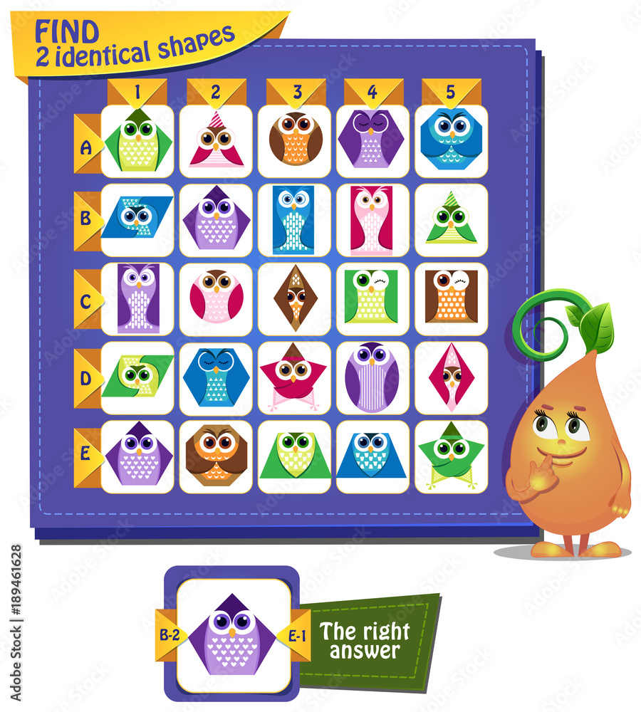 Fototapeta premium оwls Find 2 identical shapes 10