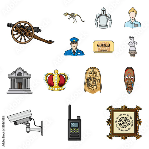 Museum and gallery cartoon icons in set collection for design. Storage and exhibition of showpiece vector symbol stock web illustration.