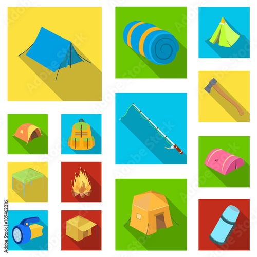 Different kinds of tents flat icons in set collection for design. Temporary shelter and housing vector symbol stock web illustration.