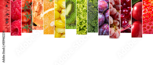 Çeşitli meyve ve sebzelerden oluşan kolaj