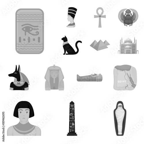 Ancient Egypt monochrome icons in set collection for design. The reign of Pharaoh vector symbol stock web illustration.