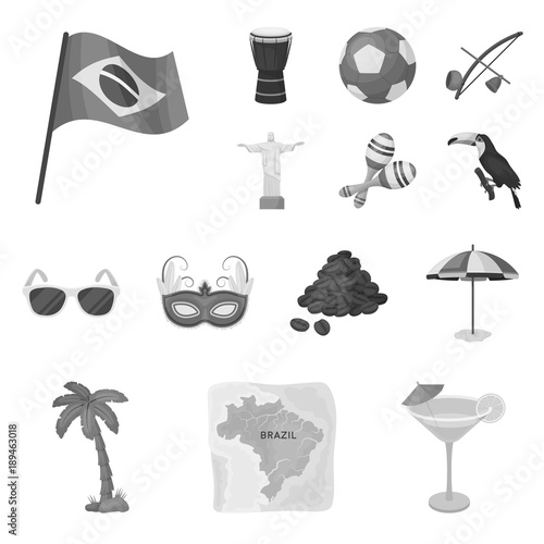 Country Brazil monochrome icons in set collection for design. Travel and attractions Brazil vector symbol stock web illustration.