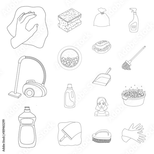 Cleaning and maid outline icons in set collection for design. Equipment for cleaning vector symbol stock web illustration.