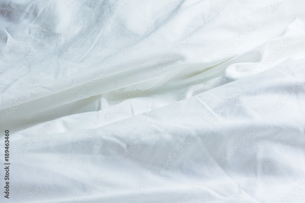 Fototapeta premium White Blanket Messy In Bedroom, Texture Form Sleeping In A Long Night Winter.